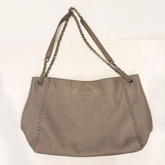 Tory Burch Marion Chain Slouchy Tote Bag French Gray $495.00 FLAW - Picture 1 of 8